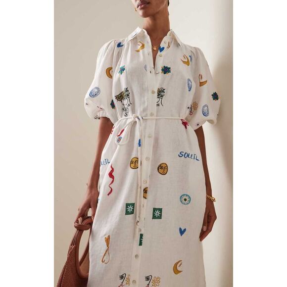Beulah Style Soleil Embroidered Short Sleeves Button Front Shirt Dress Size L - Picture 2 of 10